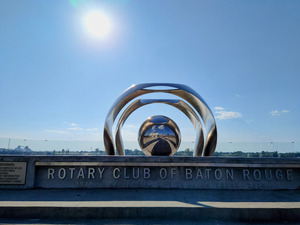 Rotary Club Centennial Sculpture Metallic Eyeball to Heaven