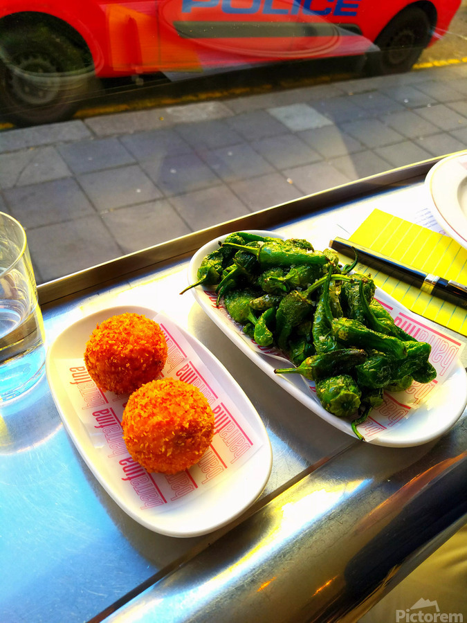 Bunuelas de Bacalao and Pimientos de Padron at Barrafina  Print