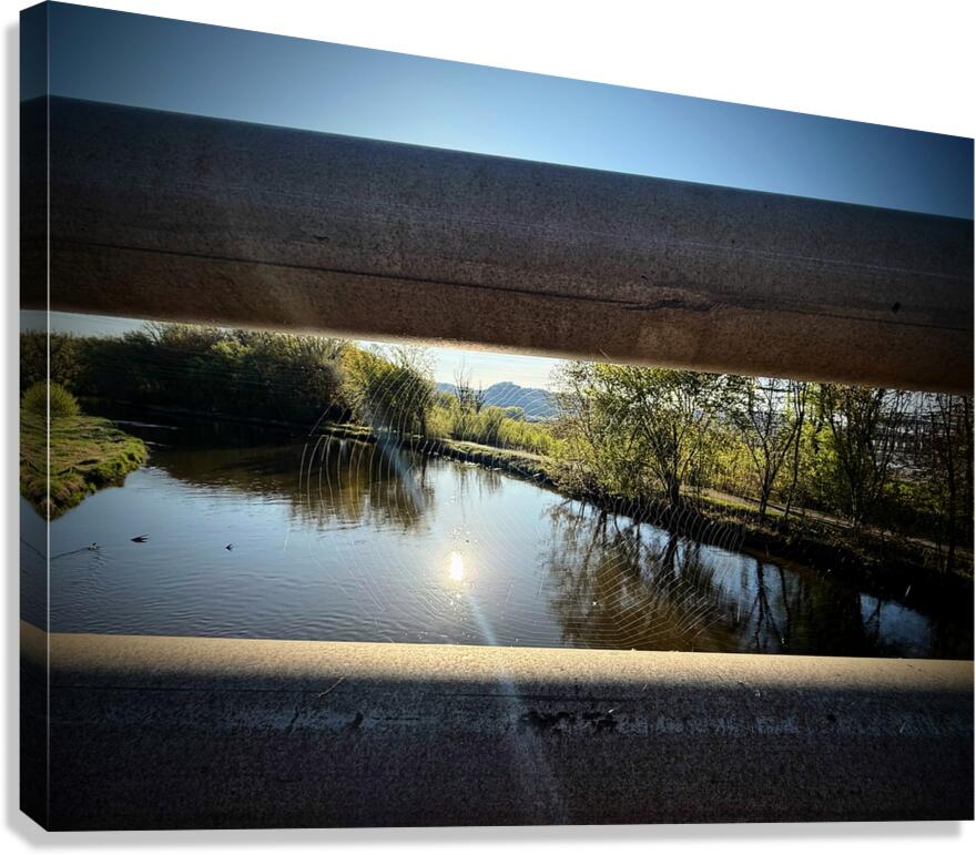 Spider Web on Bridge at Sunrise – Nature Framed in Stillness 2 Canvas Print