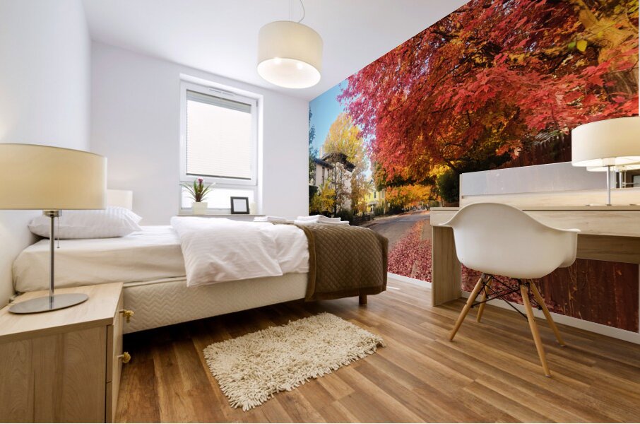 Fall Over the Fence - Autumn’s Embrace  Mural print