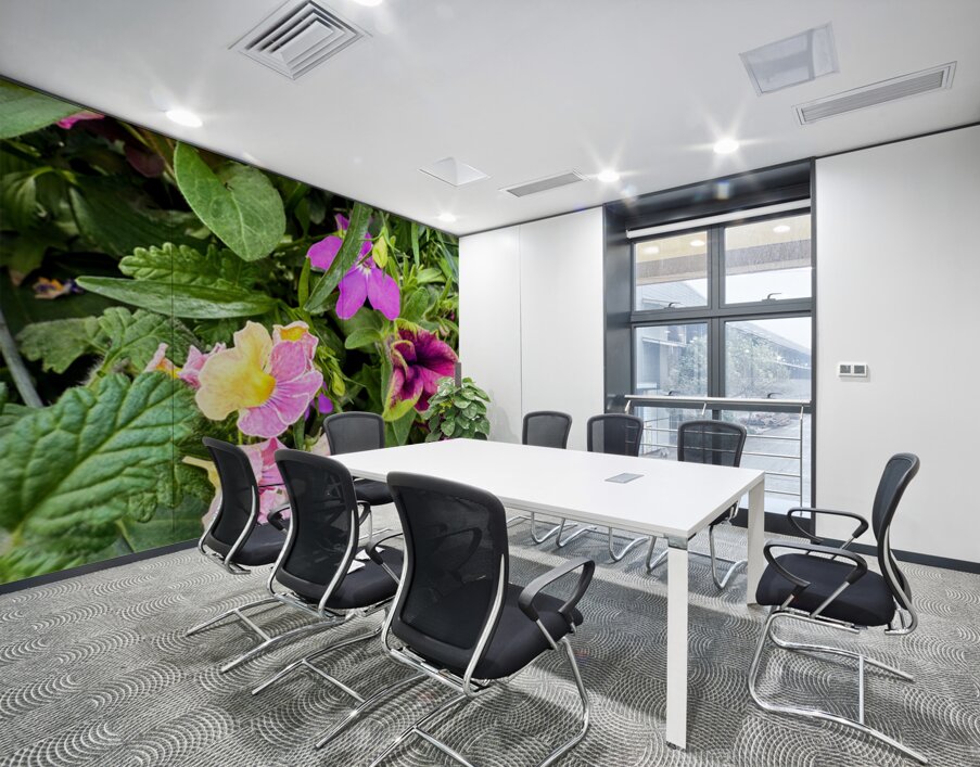 Vibrant Garden Bloom – Colorful Flower Close-Up with Lush Greenery-1 Wall Printing